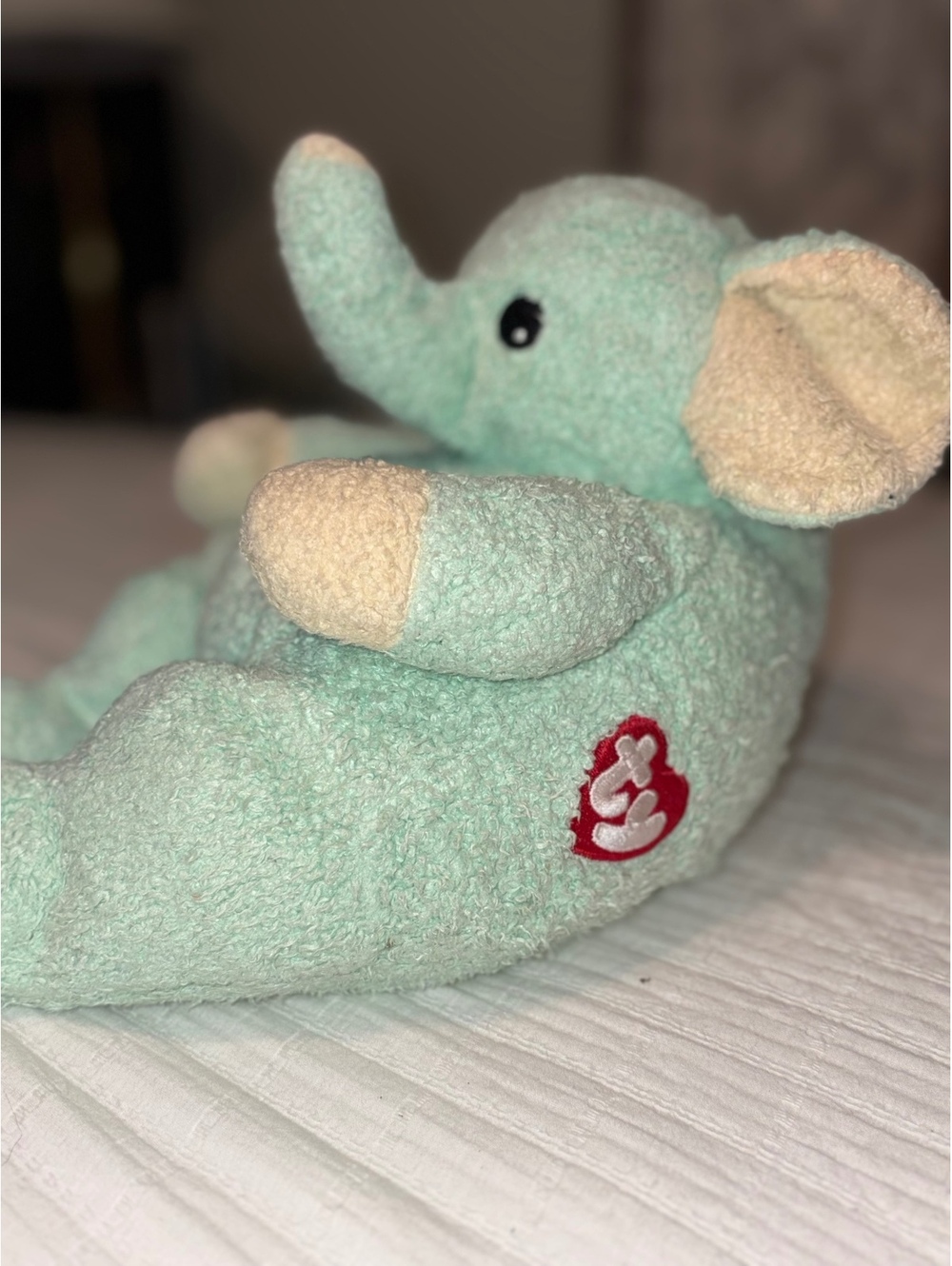 Ty Baby “Elephantbaby” the Green & Yellow Elephant Rattle Plush Toy 2000